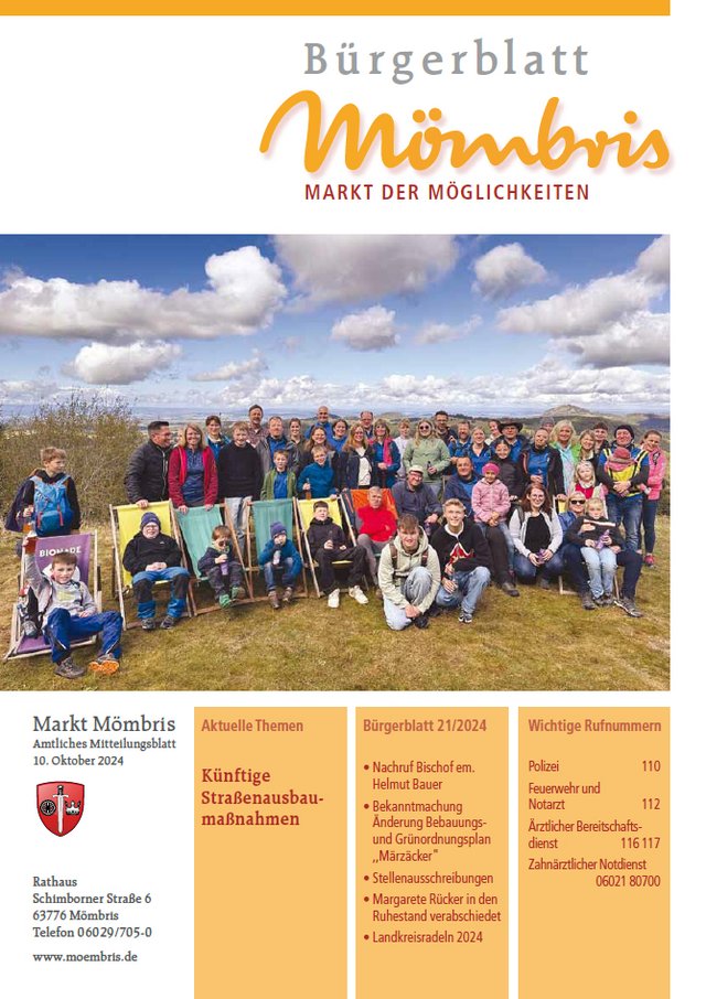 Titelbild Bürgerblatt Nr. 21/2024, es zeigt zeigt die Wanderfreunde Schimborn beim Rhönwanderausflug