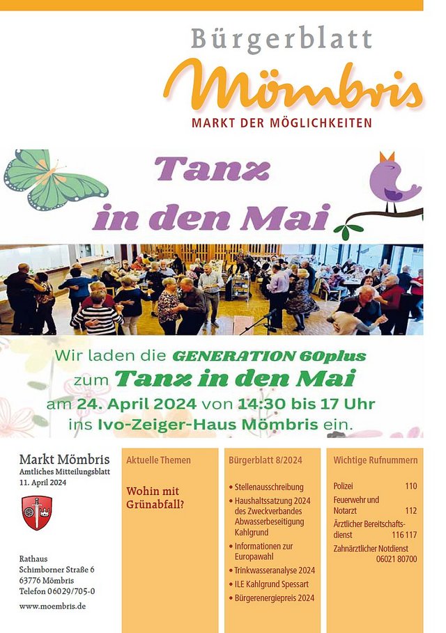 Titelbild Bürgerblatt Nr. 08/2024 mit dem Titel "Tanz in den Mai"